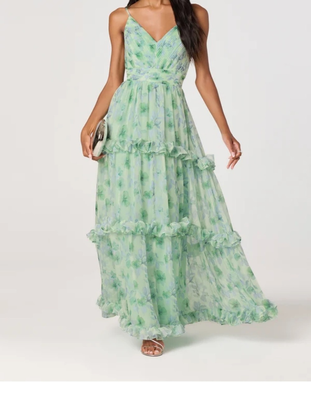 Astr Pastel Green Floral Tiered Ruffle Maxi Dress